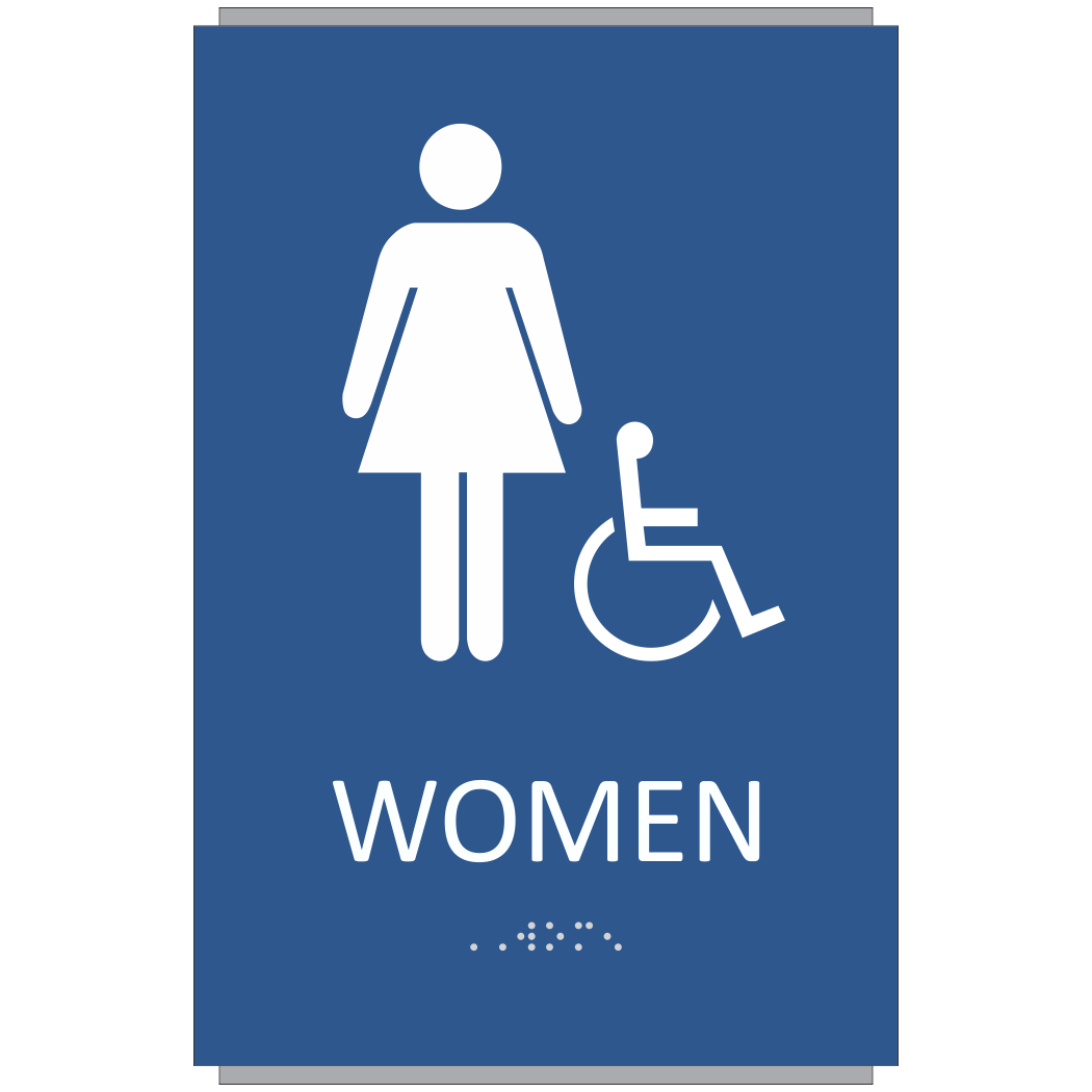 WOMEN Women's Restroom Sign Blue Handicap w/ BRAILLE 